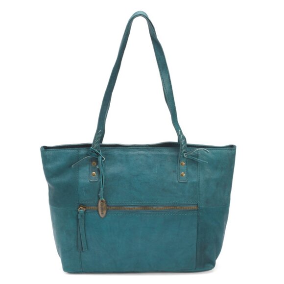 BORN Mineral Blue Leather Midwood Tote - Picture 1 of 2